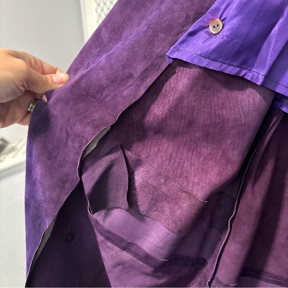 Vintage U Chicago Purple Suede Trench Double Breasted Coat Long Size 42 10 - Picture 7 of 9